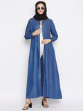 Nabia Women Blue Denim Front Open Abaya with Georgette Scarf
