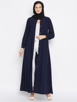 Nabia Women Blue Solid Front Open Abaya With Georgette Scarf