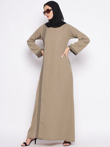 Nabia Beige A-line Nida Matte Fabric Abaya For Women With Georgette Scarf