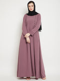 Nabia Puse Pink Solid Side Plate Abaya Dress with Georgette Scarf