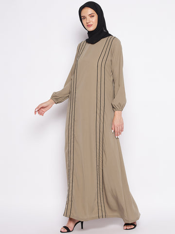 Nabia Beige A-line Nida Matte Fabric Abaya For Women Georgette Scarf
