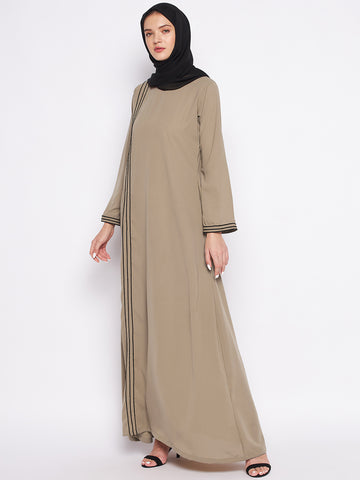 Nabia Beige A-line Nida Matte Fabric Abaya For Women With Georgette Scarf