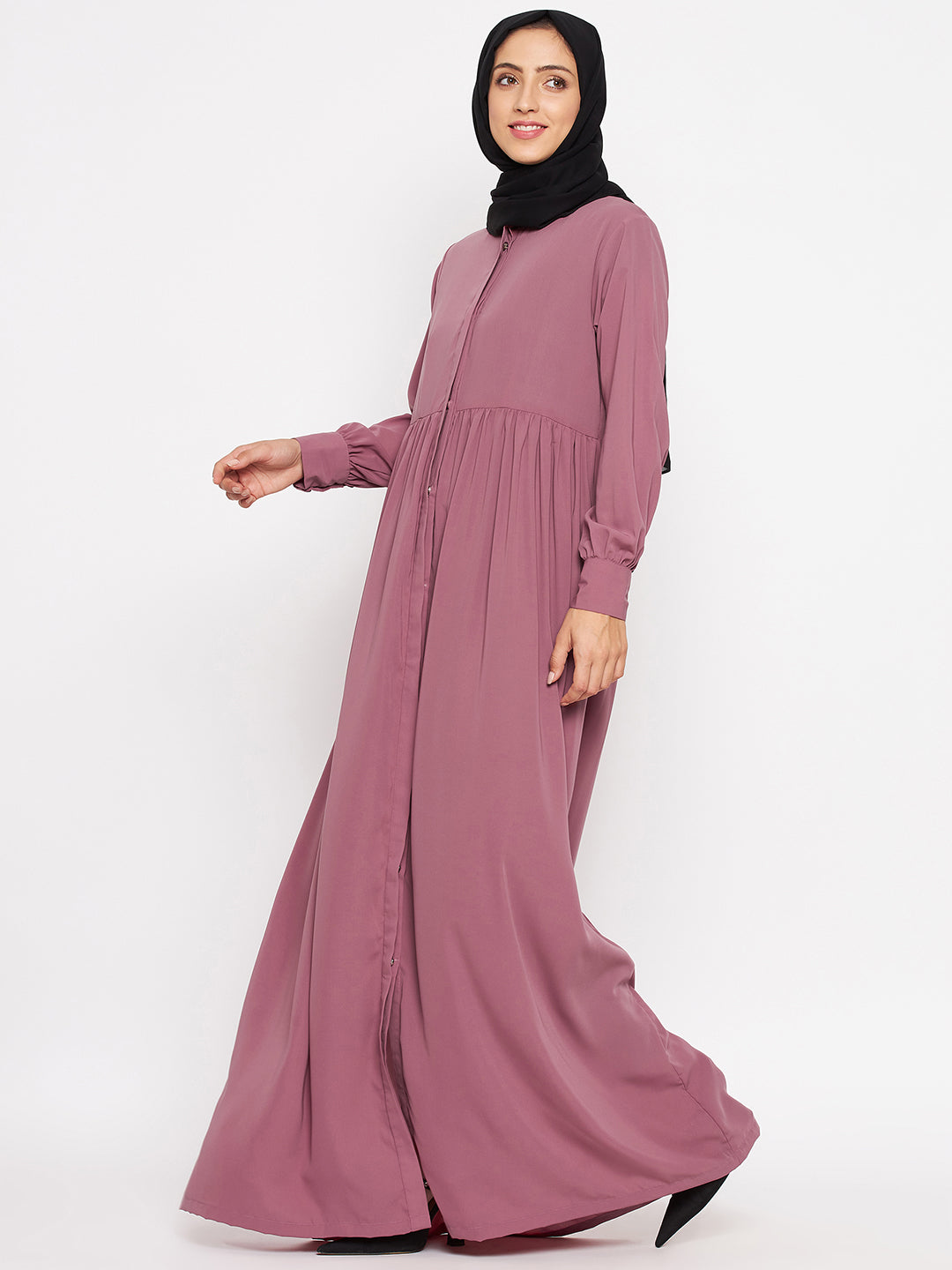 Nabia  Women Fuse Pink Nida Matte Abaya With Georgette Scarf