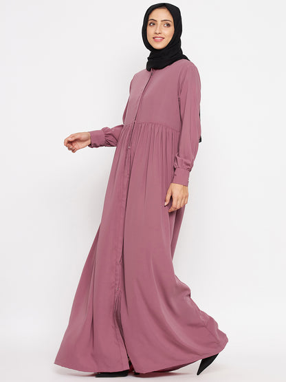 Nabia  Women Fuse Pink Nida Matte Abaya With Georgette Scarf