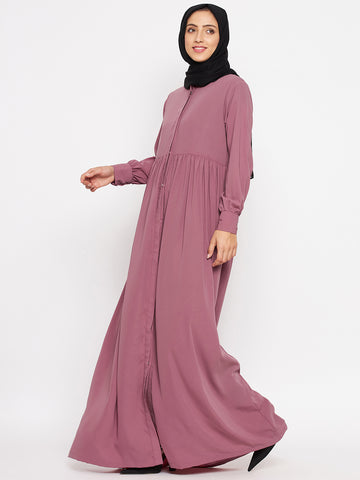 Nabia  Women Fuse Pink Nida Matte Abaya With Georgette Scarf