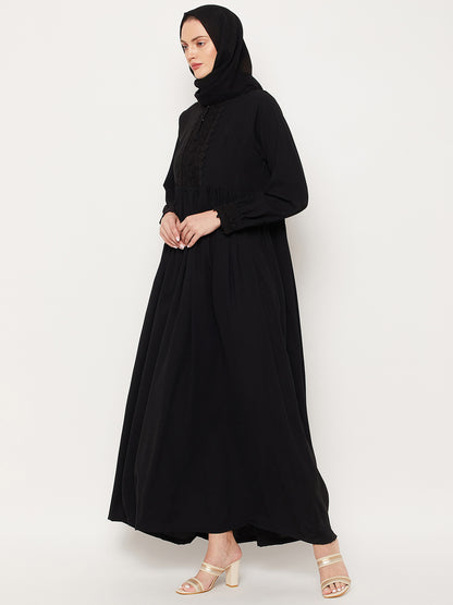 Nabia Black Lace Women Abaya with Georgette Scarf