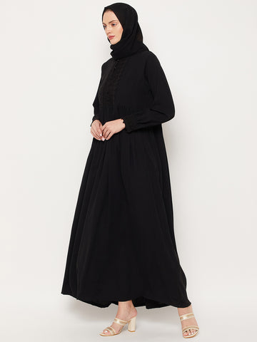 Nabia Black Lace Nida Matte Women Abaya With Georgette Scarf