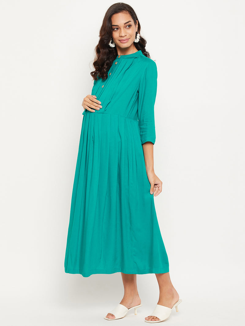Sky Blue Solid Maternity Dress for Women