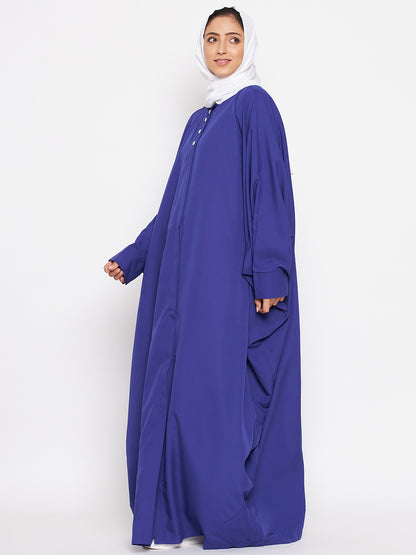 Nabia Women Blue Solid Crepe Design Kaftan Abaya With Georgette Scarf