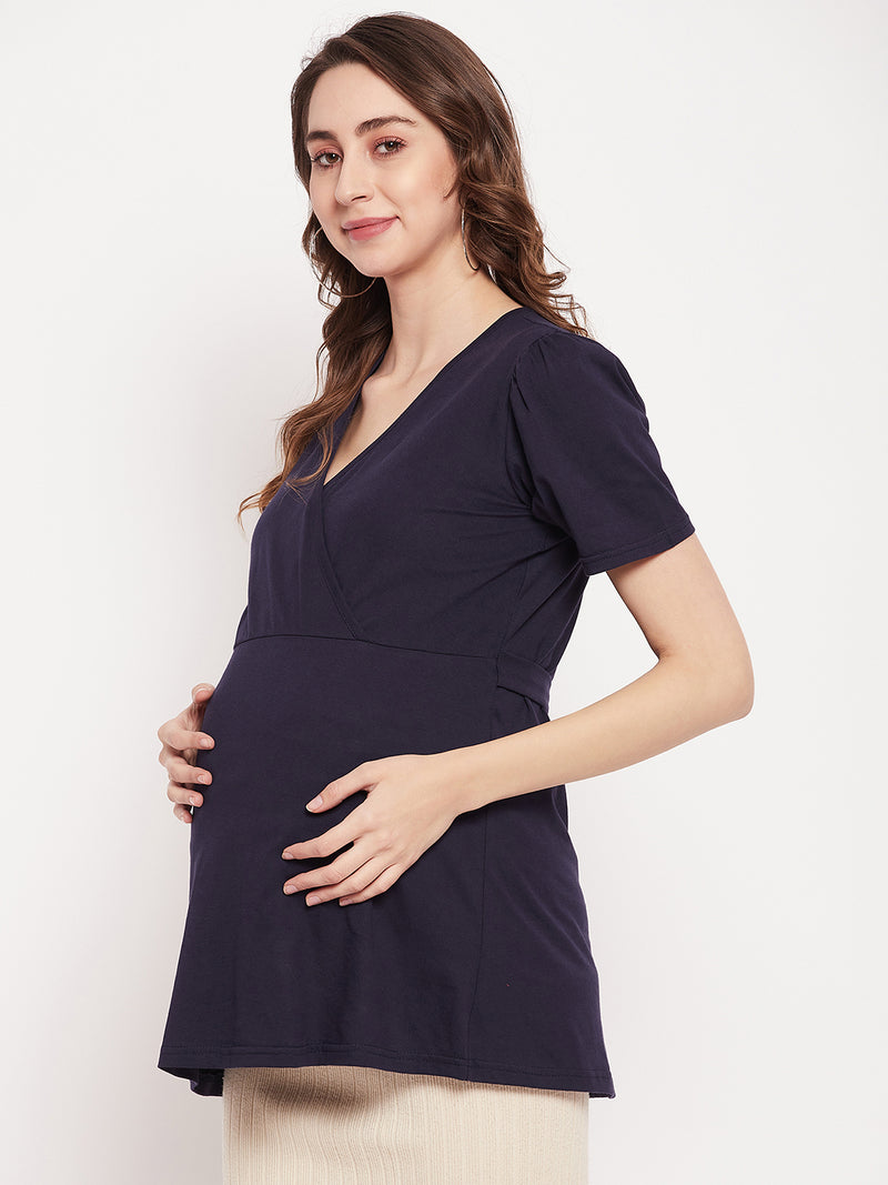 Nabia Women Blue Solid  Maternity & Nursing Top