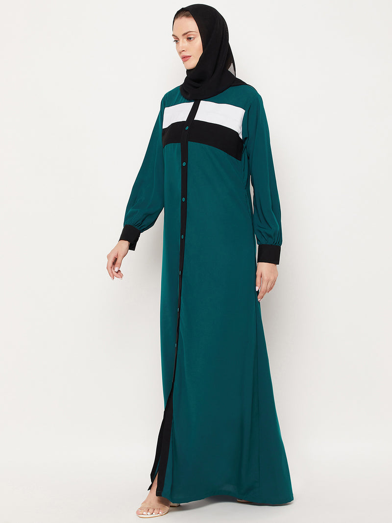 Nabia Bottle Green Nida Matte Color Design Abaya With Georgette Scarf