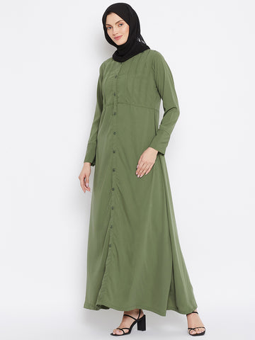 Nabia Women Jade Green Solid Yog Plate Abaya Drees With Georgette Scarf