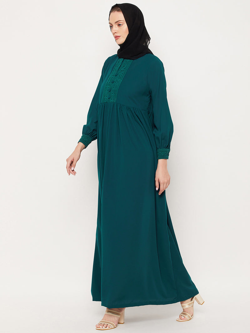 Nabia Green Lace work Nida Matte Women Abaya With Georgette Scarf