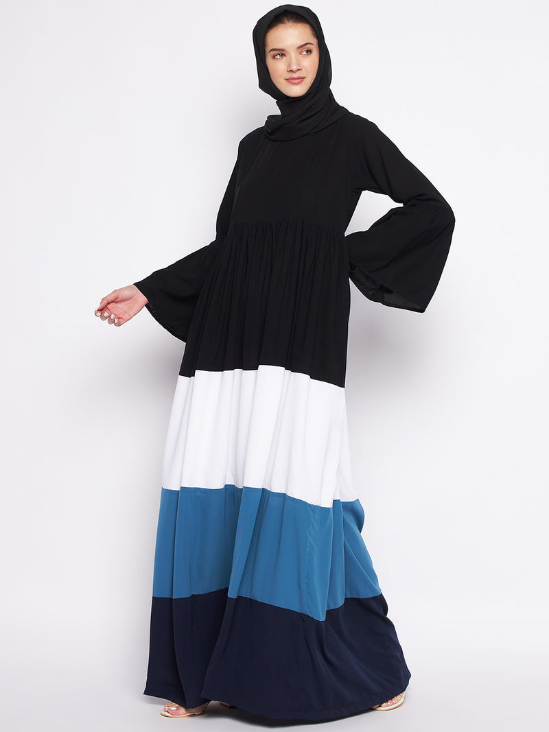 Nabia Multi-Colored Nida Matte Fabric Abaya For Women With Georgette Scarf