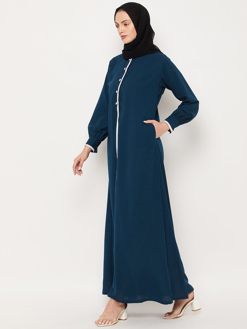 Nabia Teal Color Nida Matte Fabric Abaya With Georgette Scarf