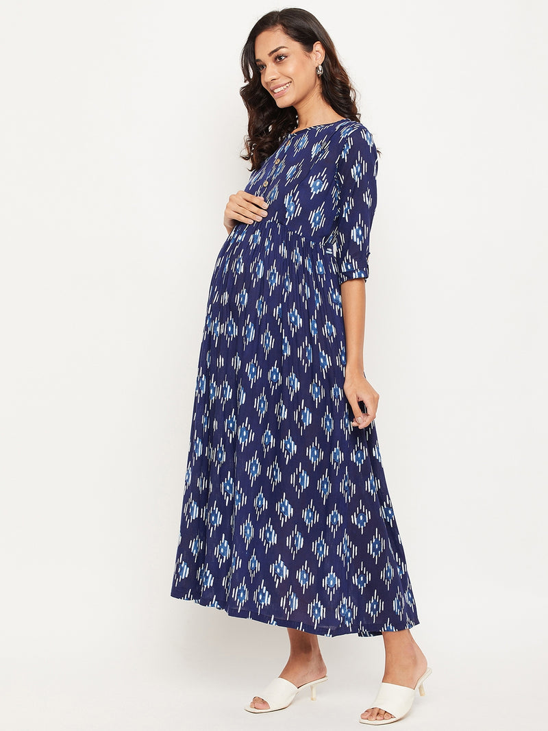 Blue Printed Maternity Dress for Women