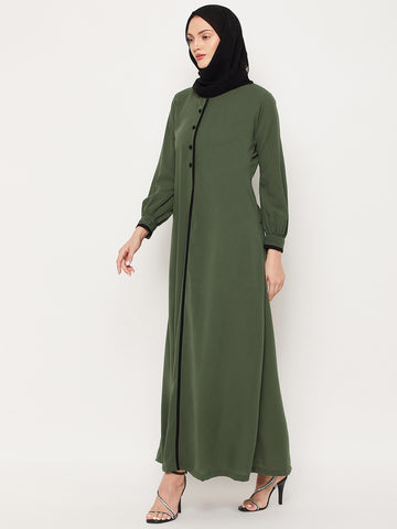 Nabia Jade Green Nida Matte Fabric Abaya With Georgette Scarf