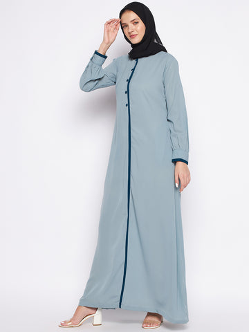 Nabia Sea Green Solid Nida Matte Fabric Abaya For Women With Georgette Scarf