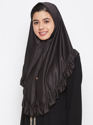 Nabia Women Black Solid Lycra Fabric Khimar Hijab