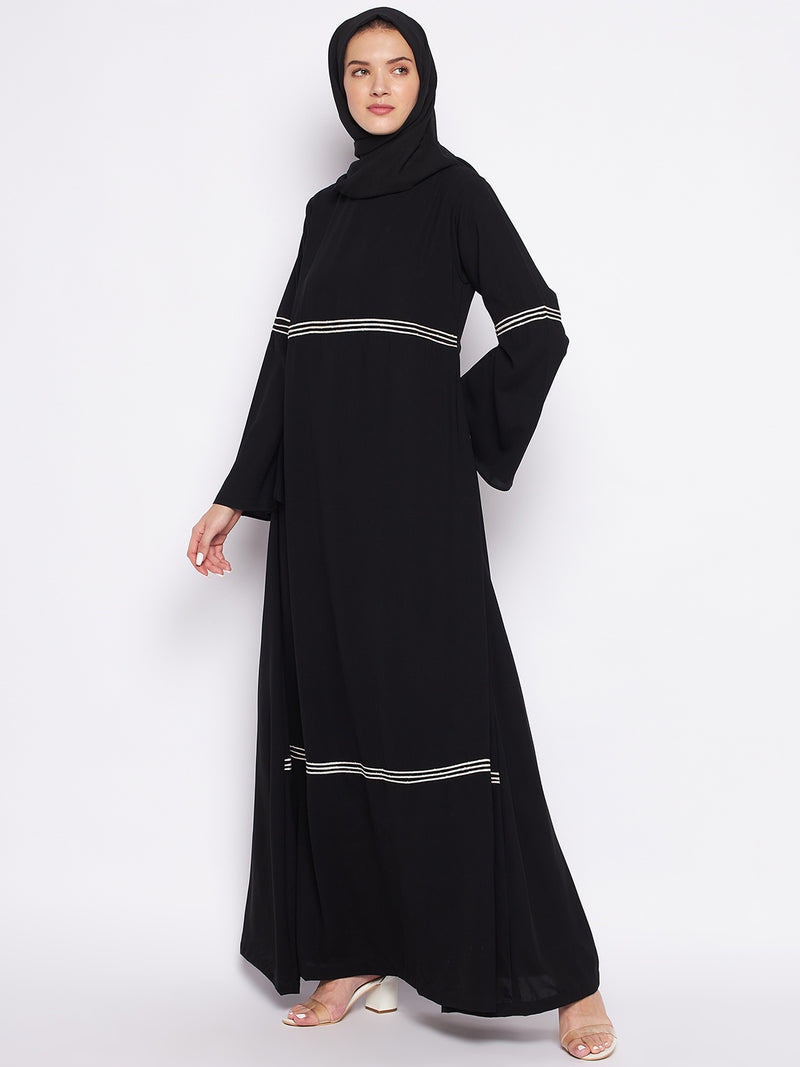 Nabia Black A-line Nida Matte Fabric Abaya For Women With Georgette Scarf