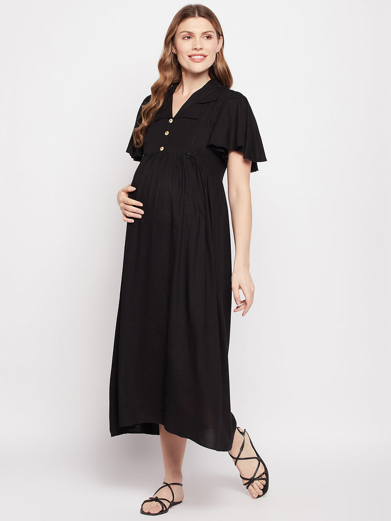 Nabia Women Black Solid Maternity & Nursing Dress