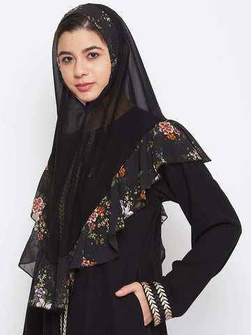 Nabia Women Black Printed Khimar Hijab