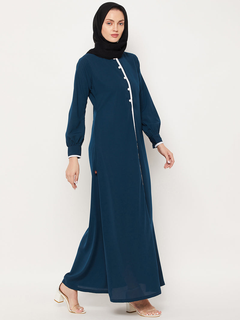 Nabia Teal Color Nida Matte Fabric Abaya With Georgette Scarf