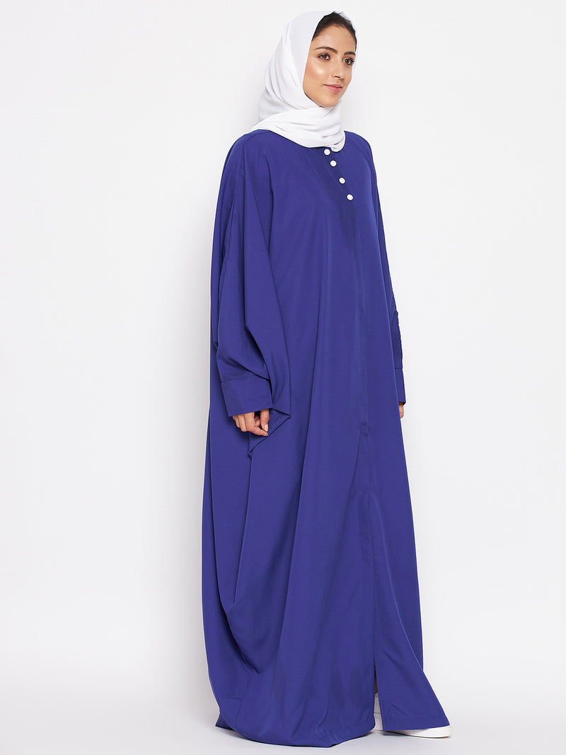Nabia Women Blue Solid Crepe Design Kaftan Abaya With Georgette Scarf