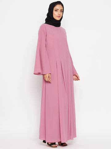 Nabia Women Fuse Pink Nida Matte Bell Long Sleeves Abaya With Georgette Scarf