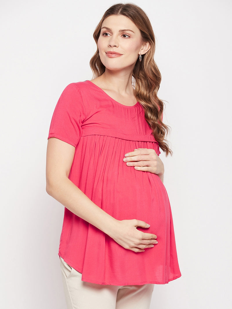 Nabia Pink Solid  Maternity & Nursing Tops for women