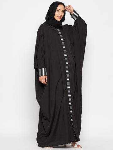 Nabia  Women Black Solid Crepe Design Kaftan Abaya With Georgette Scarf