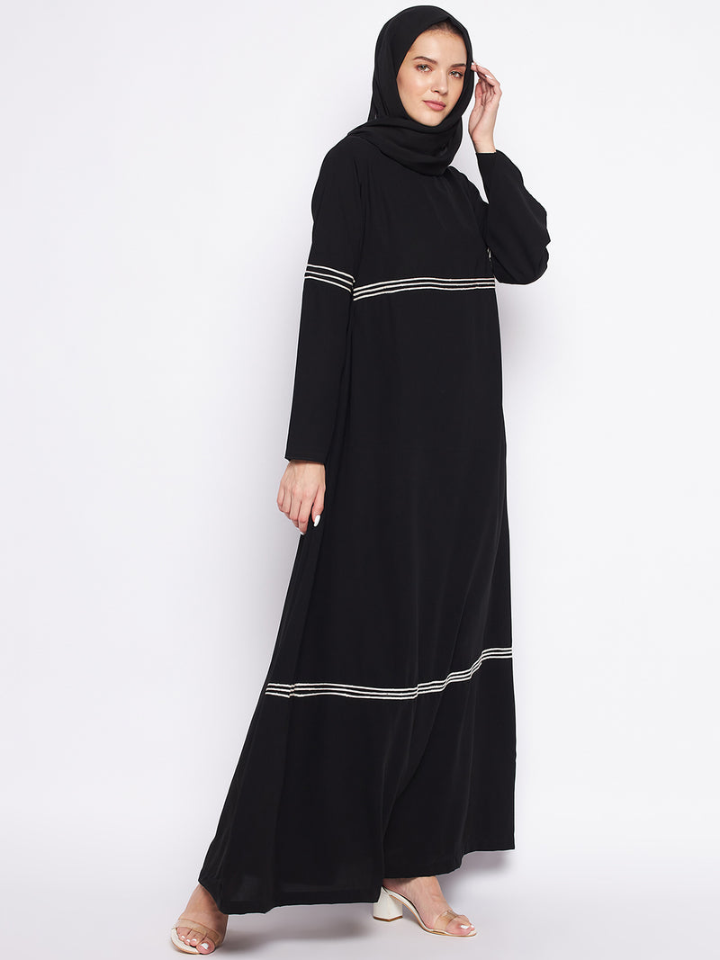 Nabia Black A-line Nida Matte Fabric Abaya For Women With Georgette Scarf