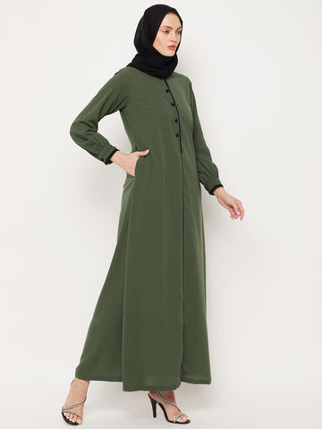 Nabia Jade Green Nida Matte Fabric Abaya With Georgette Scarf