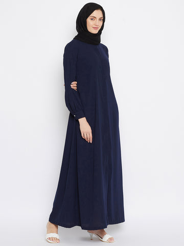 Nabia Women Blue Solid Front Open Abaya With Georgette Scarf