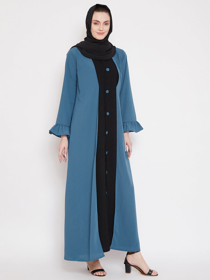 Two Color Combination Bell Sleeves Abaya for Women with Georgette Scarf