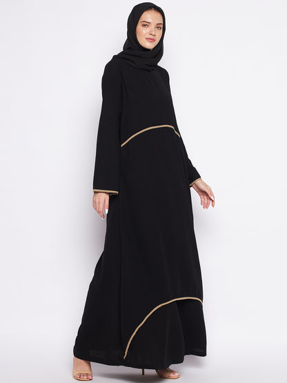 Nabia Black Double Layer Abaya for Women with Georgette Scarf