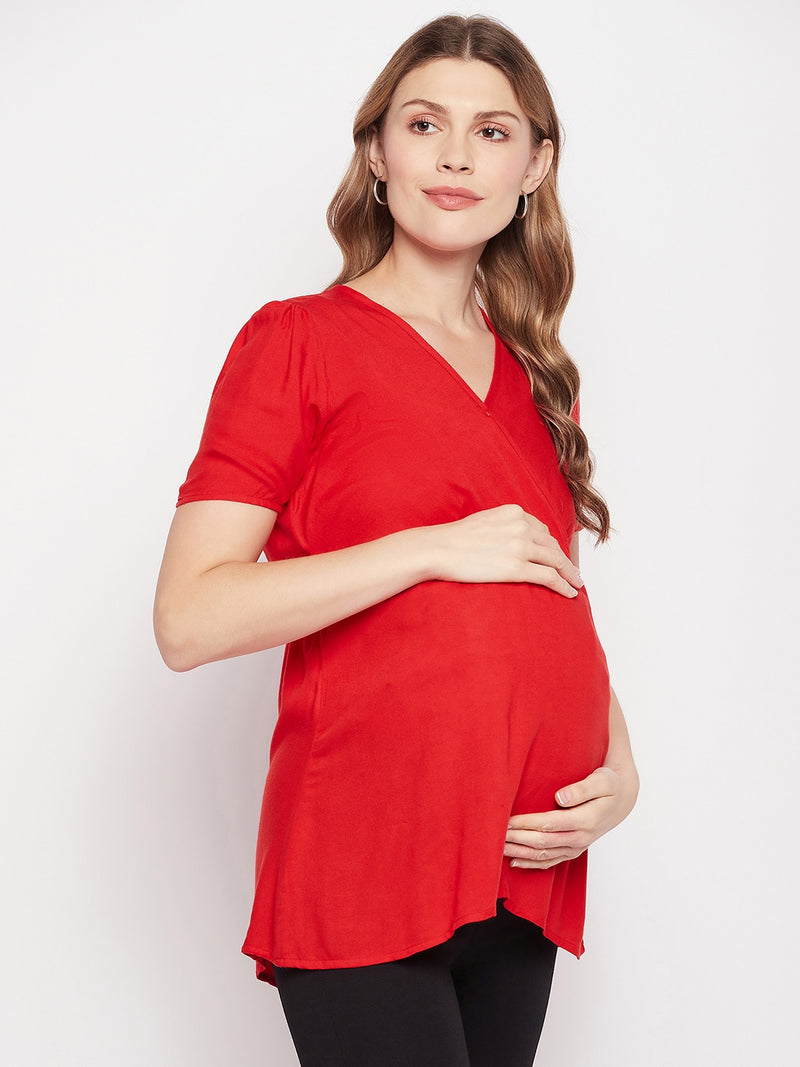 Nabia Women Red Solid Maternity & Nursing Top