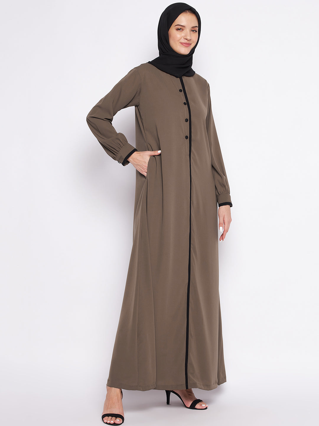 Nabia Oat Solid Nida Matte Fabric Abaya For Women with Georgette Scarf