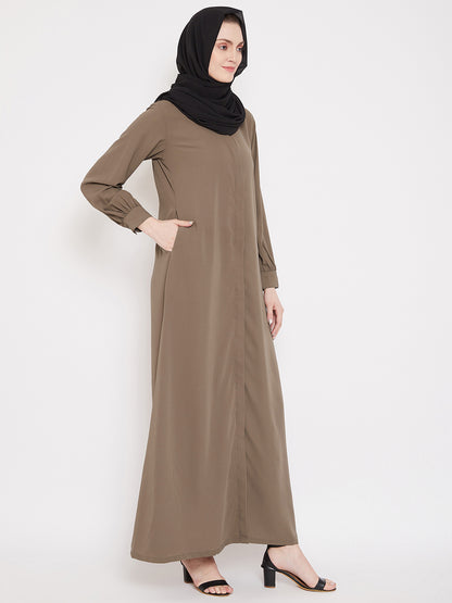 Nabia Women Oat Front Open Abaya with Georgette Scarf