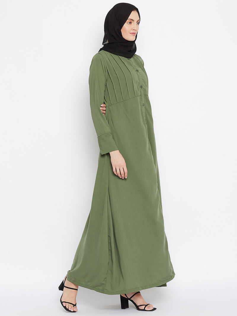 Nabia Women Jade Green Solid Yog Plate Abaya Drees With Georgette Scarf