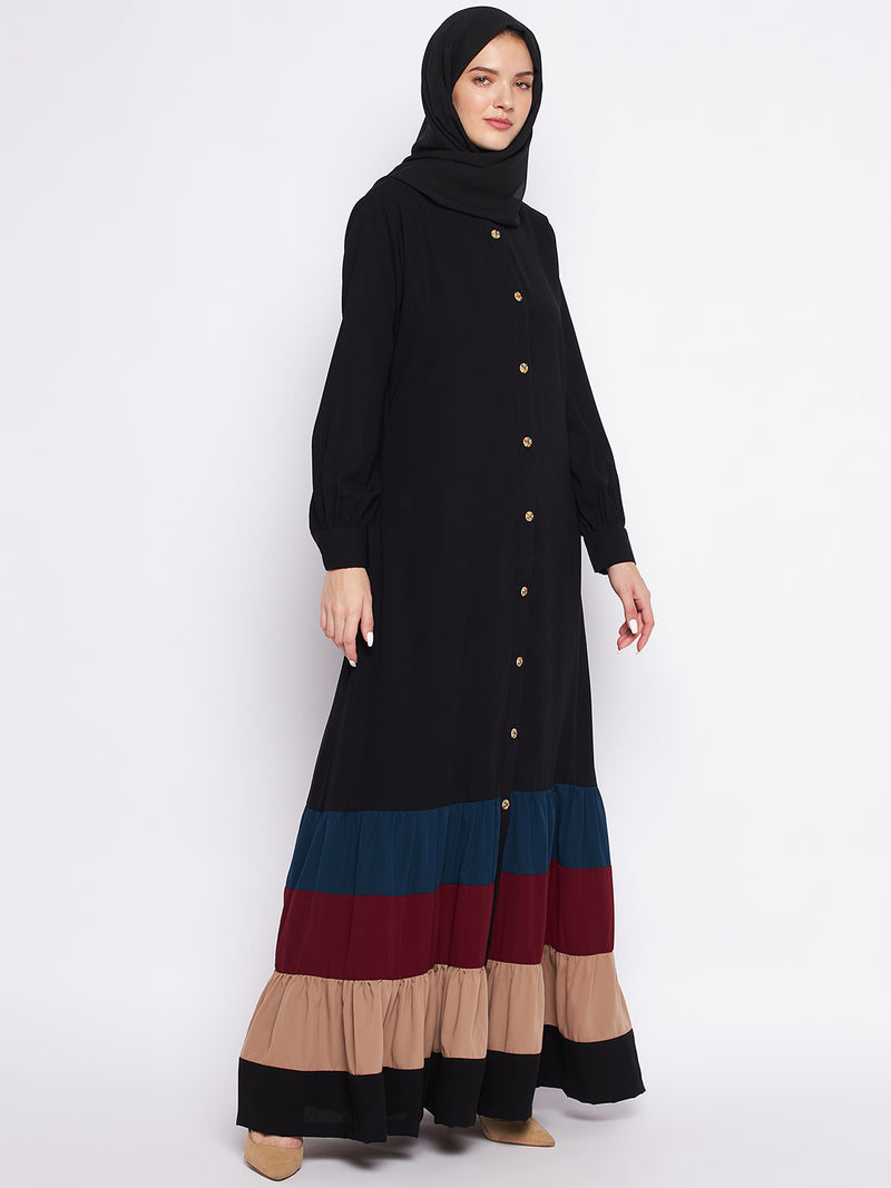 Nabia Multi-Colored Nida Matte Fabric Front Open Abaya For Women With Georgette Scarf