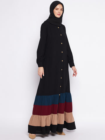 Nabia Multi-Colored Nida Matte Fabric Front Open Abaya For Women With Georgette Scarf