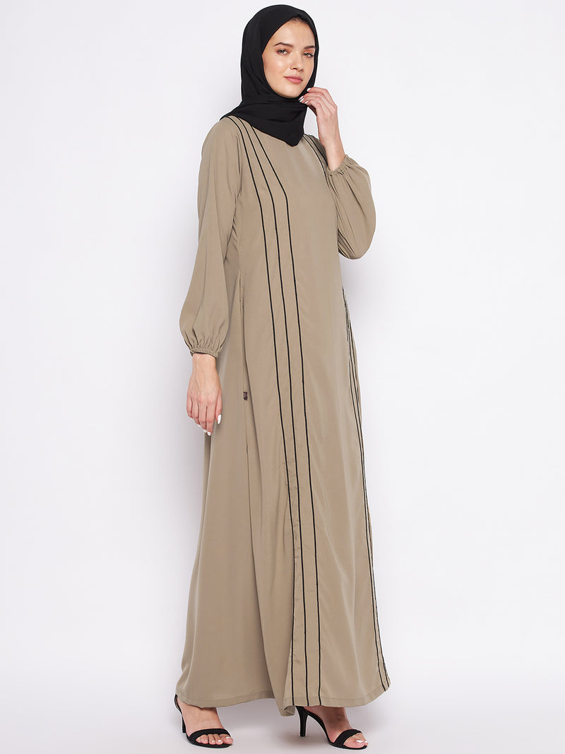Nabia Beige A-line Nida Matte Fabric Abaya For Women Georgette Scarf