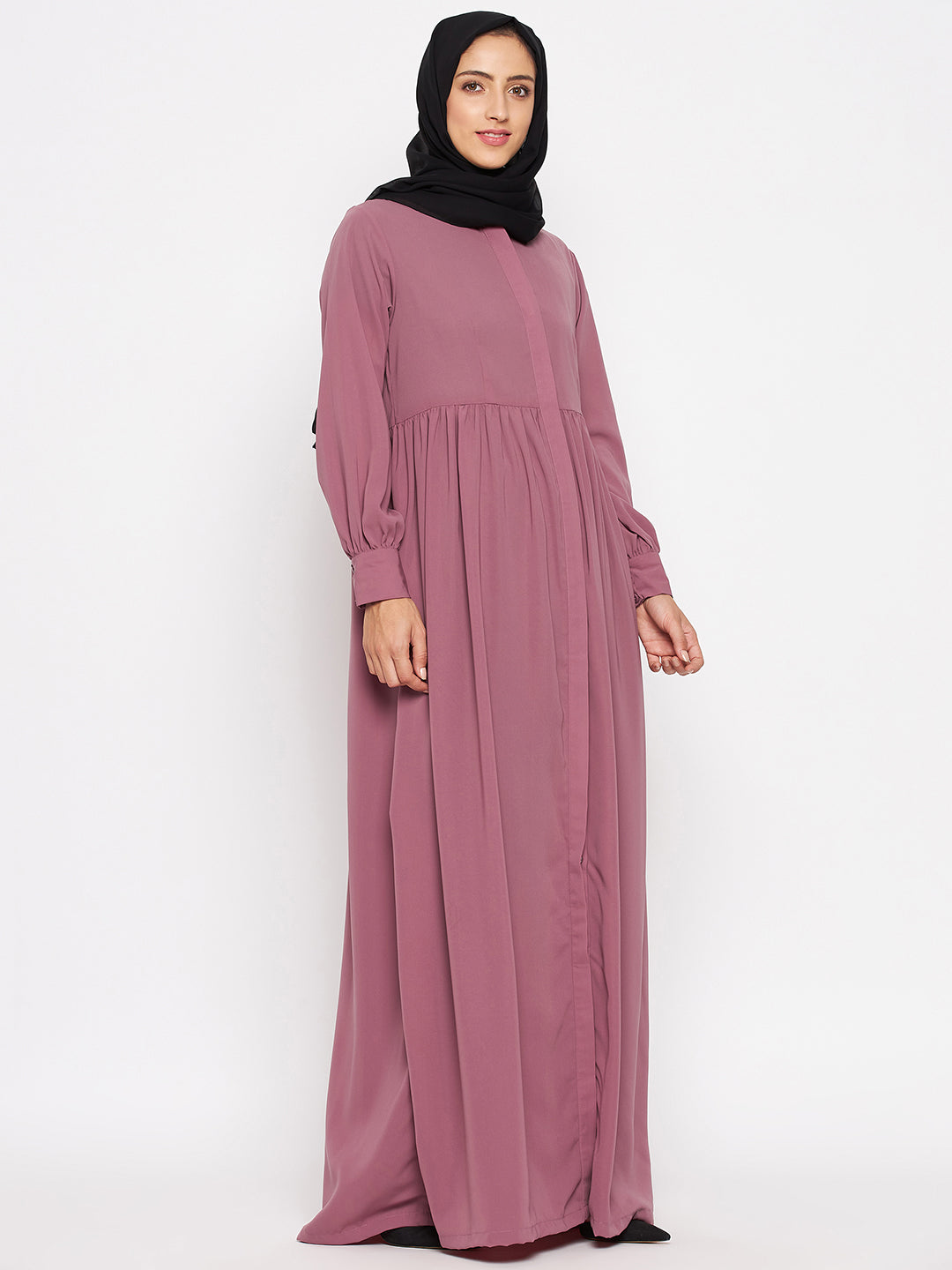 Nabia  Women Fuse Pink Nida Matte Abaya With Georgette Scarf