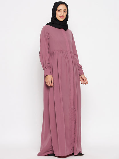 Nabia  Women Fuse Pink Nida Matte Abaya With Georgette Scarf
