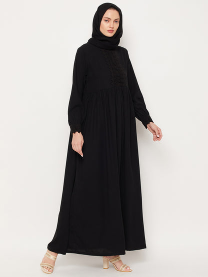Nabia Black Lace Women Abaya with Georgette Scarf