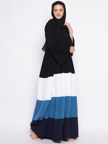 Nabia Multi-Colored Nida Matte Fabric Abaya For Women With Georgette Scarf