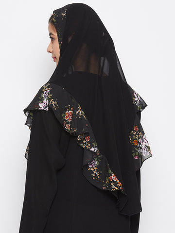 Nabia Women Black Printed Khimar Hijab