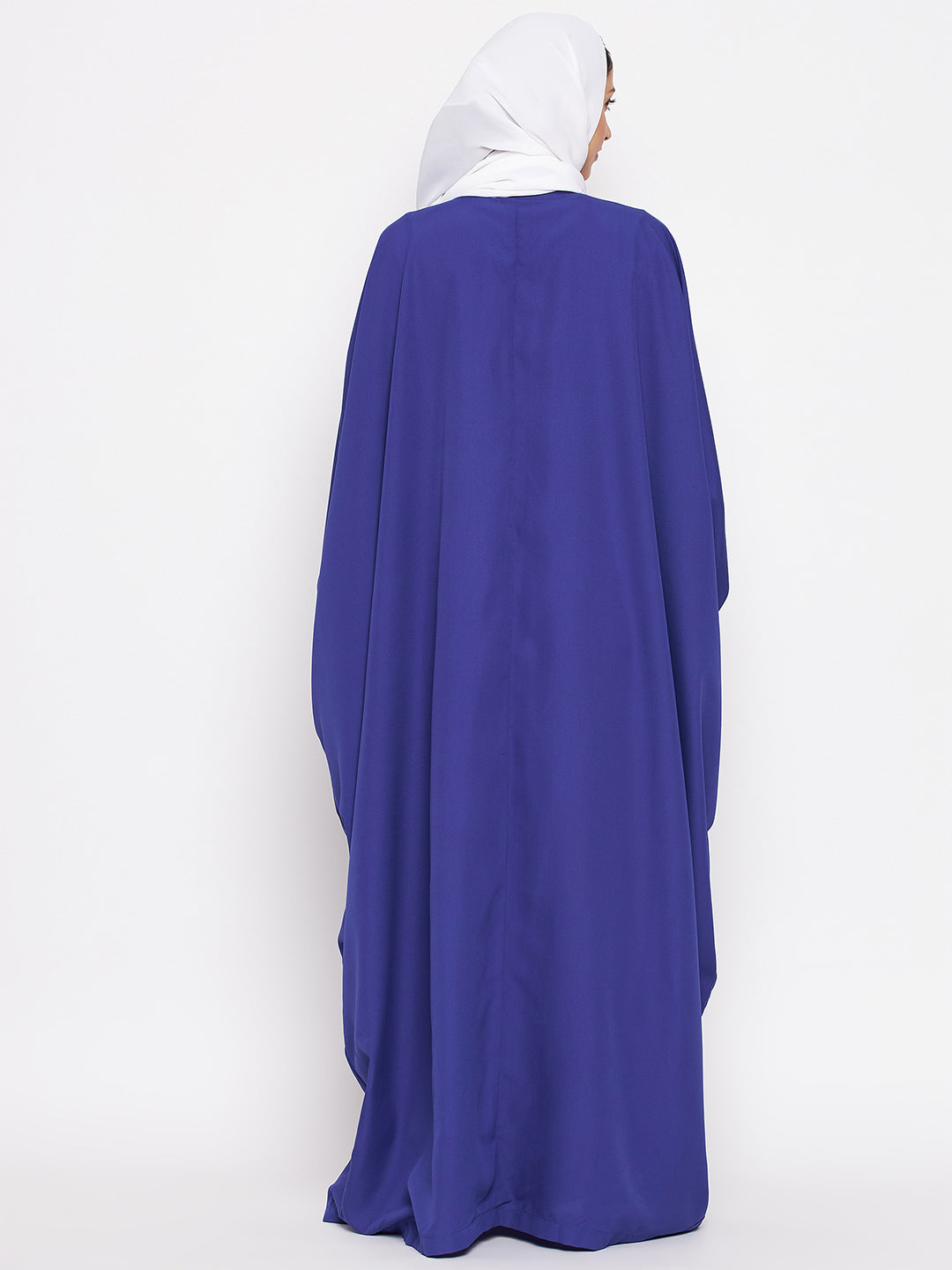 Nabia Women Blue Solid Crepe Design Kaftan Abaya With Georgette Scarf