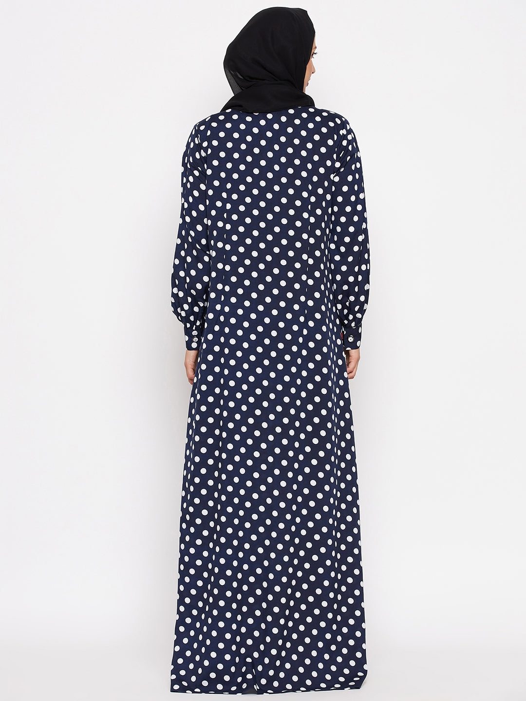 Nabia Women Blue Polka Crepe Abaya Dress With Georgette Scarf